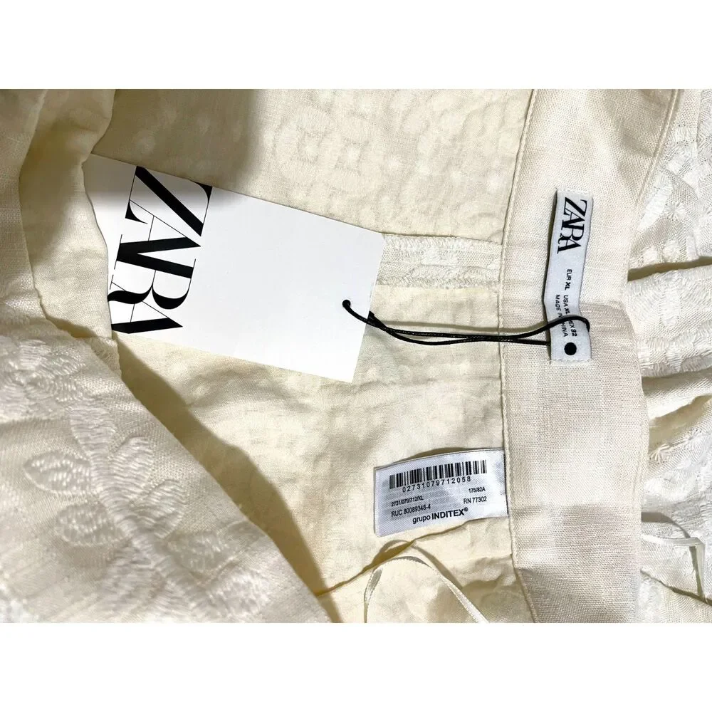 Zara collection embroidered bermuda short suit linen blend cottage women XL New